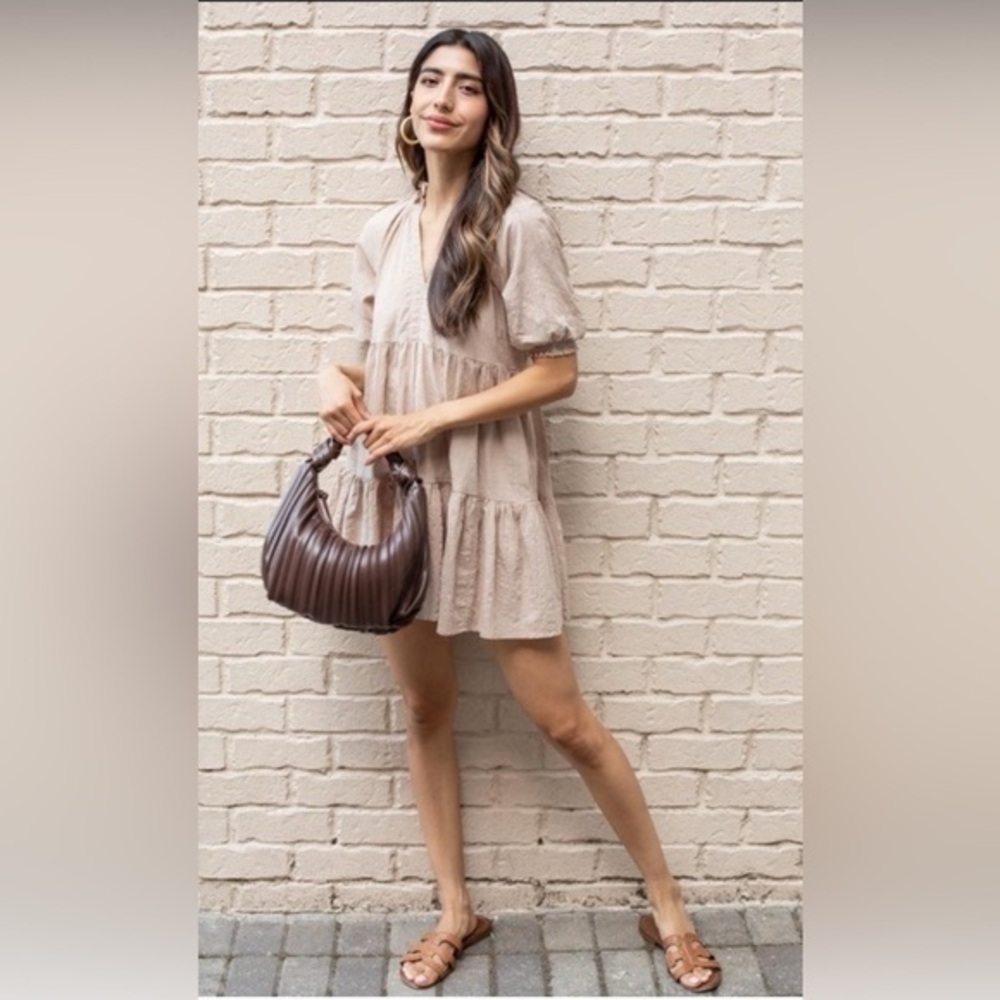 BB Dakota x Steve Madden Women's Hustle and Glow Tan Midi Peasant Dress M #1873